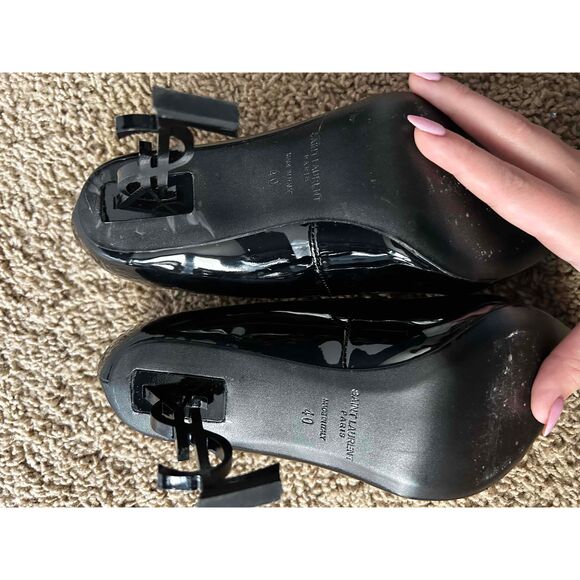 Saint Laurent Black Pointed Toe YSL Heel Design Stiletto Pumps Size 40 - Picture 6 of 7